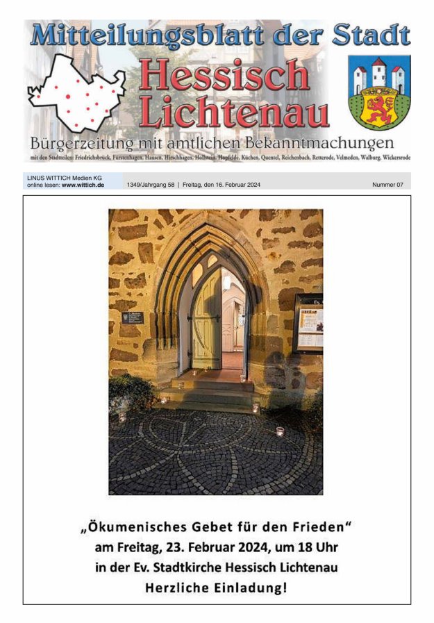 Mitteilungsblatt der Stadt Hess Lichtenau Titelblatt 07/2024