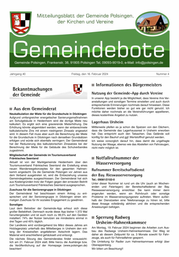 Polsingen - Der Gemeindebote Titelblatt 04/2024