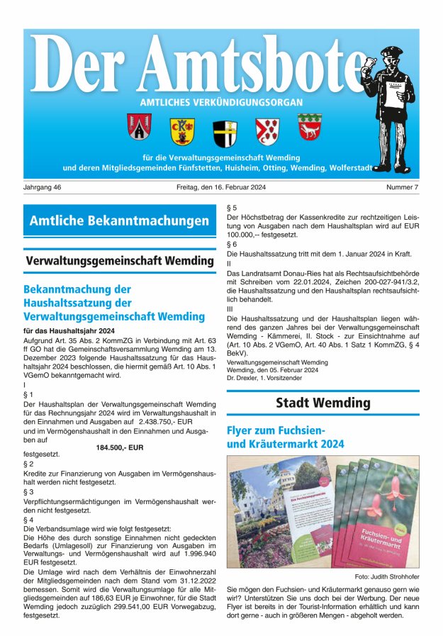 Der Amtsbote - Wemding Verwaltungsgemeinschaft Titelblatt 07/2024