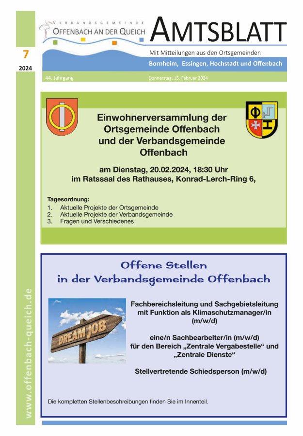 Amtsblatt VG Offenbach an der Queich Titelblatt 07/2024