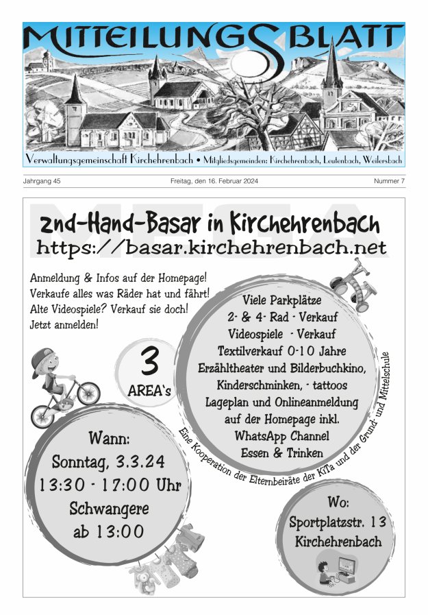 Mitteilungsblatt Verwaltungsgemeinschaft Kirchehrenbach Titelblatt 07/2024