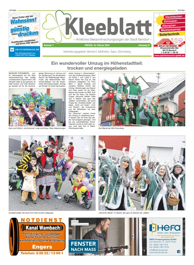 Kleeblatt - Amtliches Bekanntmachungsorgan der Stadt Bendorf Titelblatt 07/2024