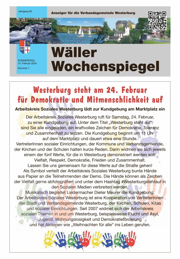 Wäller Wochenspiegel - Anzeiger für die Verbandsgemeinde Westerburg Titelblatt 07/2024