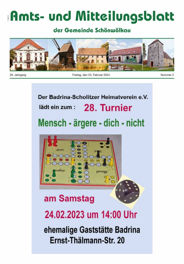 Amts- und Mitteilungsblatt der Gemeinde Schönwölkau Titelblatt 02/2024