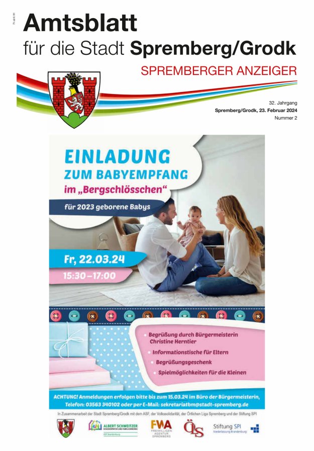 Amtsblatt für die Stadt Spremberg/Grodk – Spremberger Anzeiger Titelblatt 02/2024