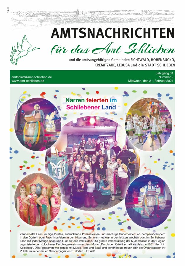 Amtsnachrichten – Amtsblatt für das Amt Schlieben und die amtsangehörigen Gemeinden Titelblatt 02/2024