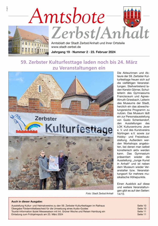 Amtsbote Zerbst/Anhalt – Amtsblatt der Stadt Zerbst/Anhalt und ihrer Ortsteile Titelblatt 02/2024