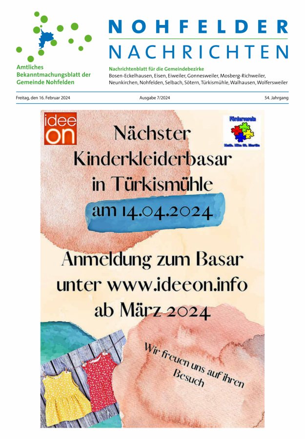 Nohfelder Nachrichten Titelblatt 07/2024