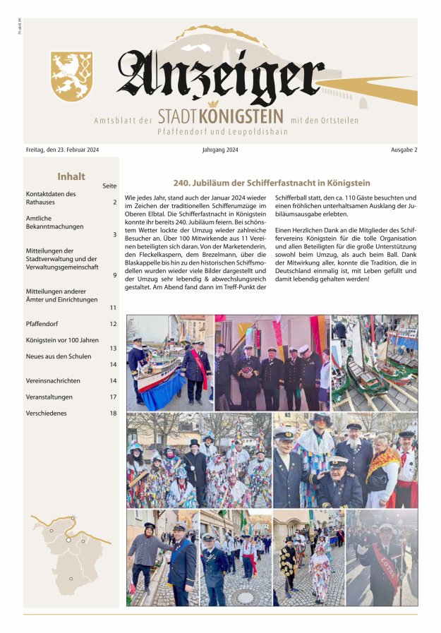Amtsblatt der Stadt Königstein Titelblatt 02/2024