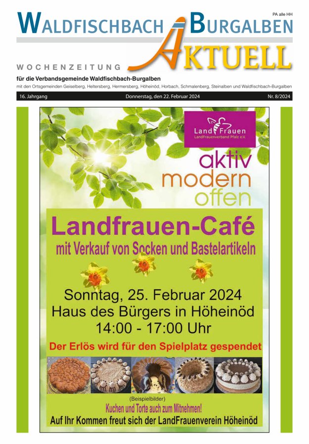 Amtsblatt der Verbandsgemeinde Waldfischbach-Burgalben Titelblatt 08/2024