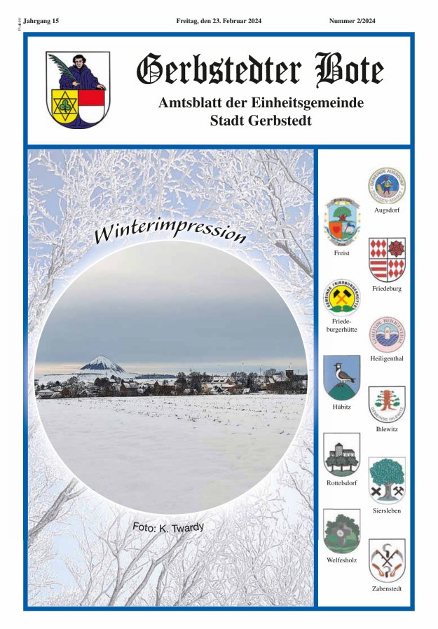 Gerbstedter Bote – Amtsblatt der Einheitsgemeinde Stadt Gerbstedt Titelblatt 02/2024