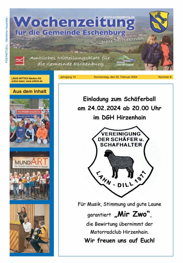 Wochenzeitung für die Gemeinde Eschenburg Titelblatt 08/2024