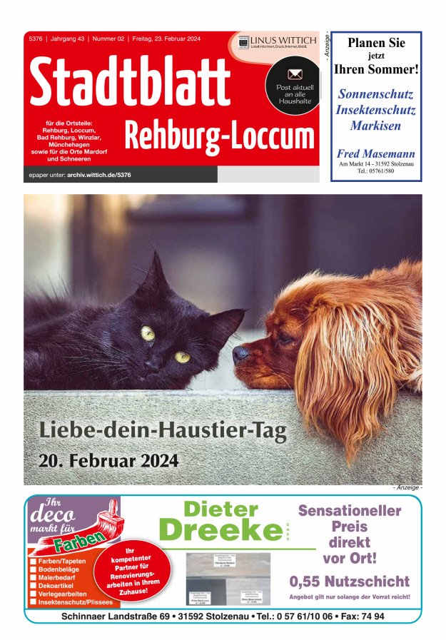 Stadtblatt Rehburg-Loccum Titelblatt 02/2024