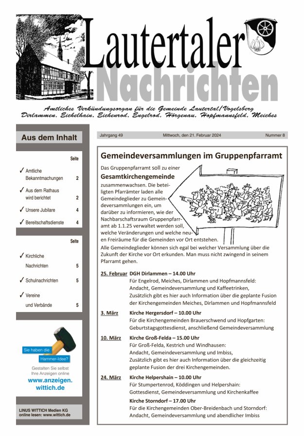 Lautertaler Nachrichten Titelblatt 08/2024