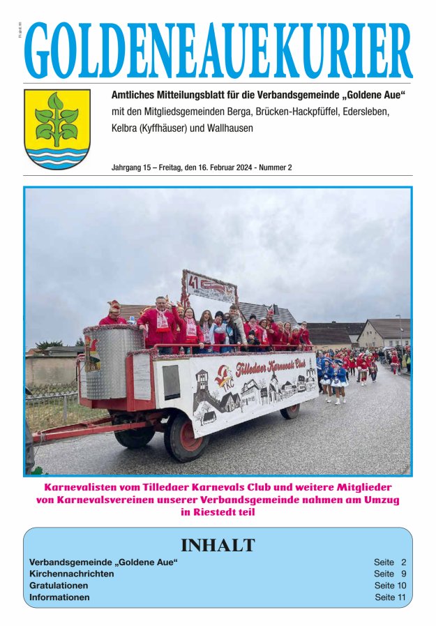 Goldene Aue Kurier – Amtliches Mitteilungsblatt für die Verbandsgemeinde "Goldene Aue" Titelblatt 02/2024