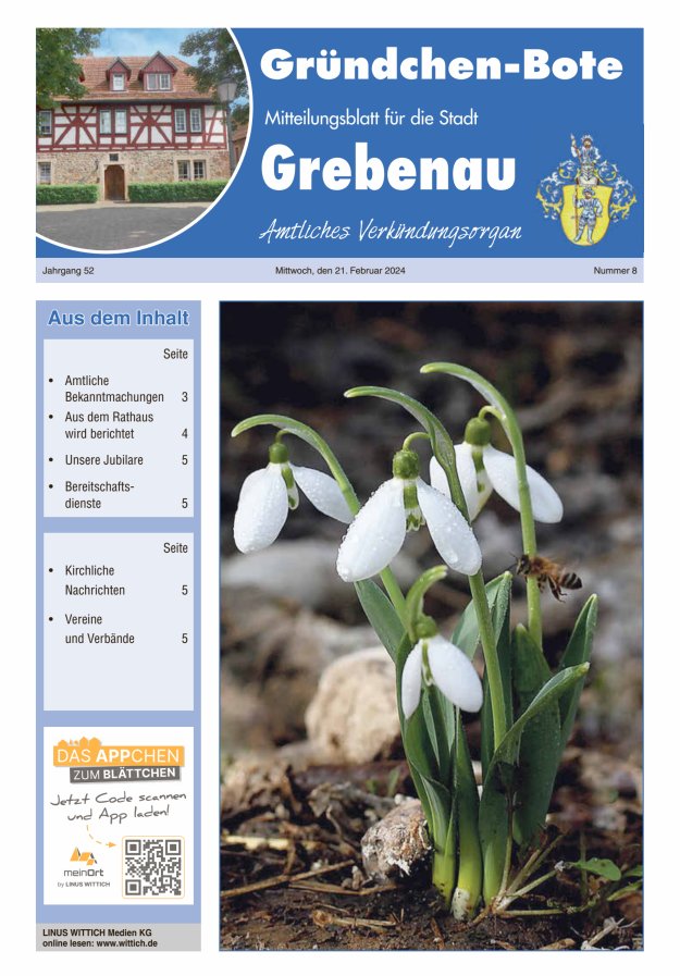 Grebenau - Gründchen Bote - Mitteilungsblatt für die Stadt Grebenau Titelblatt 08/2024