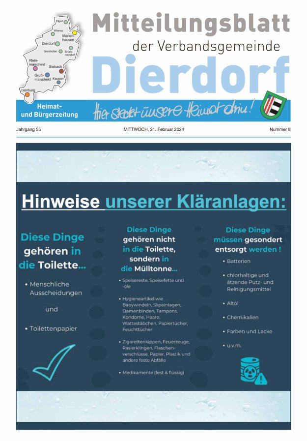 Mitteilungsblatt der Verbandsgemeinde Dierdorf Titelblatt 08/2024