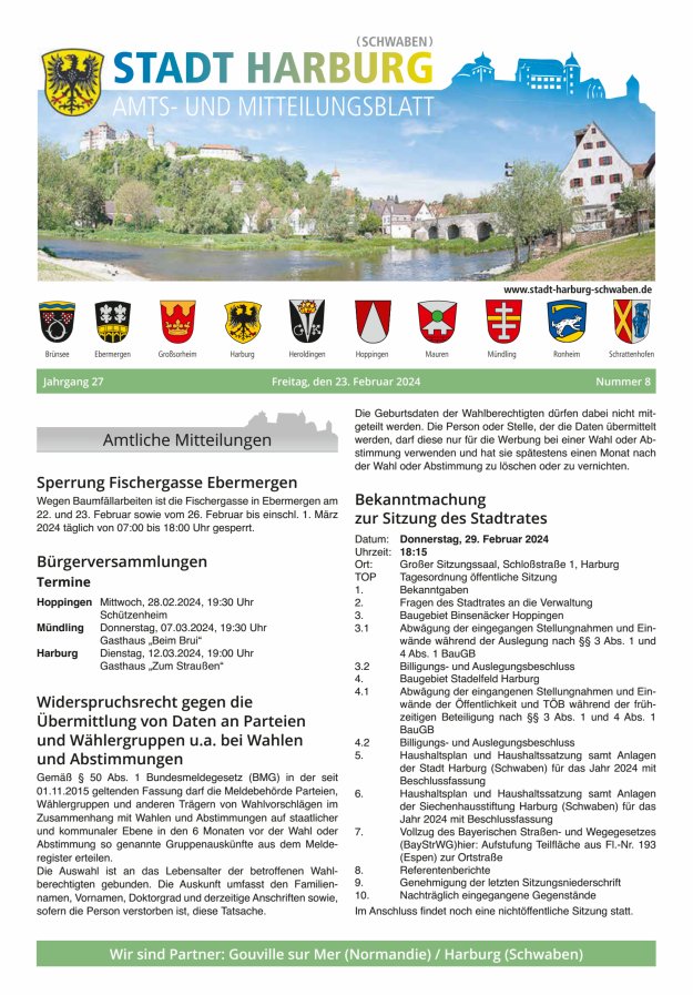 Amts- und Mitteilungsblatt der Stadt Harburg Titelblatt 08/2024
