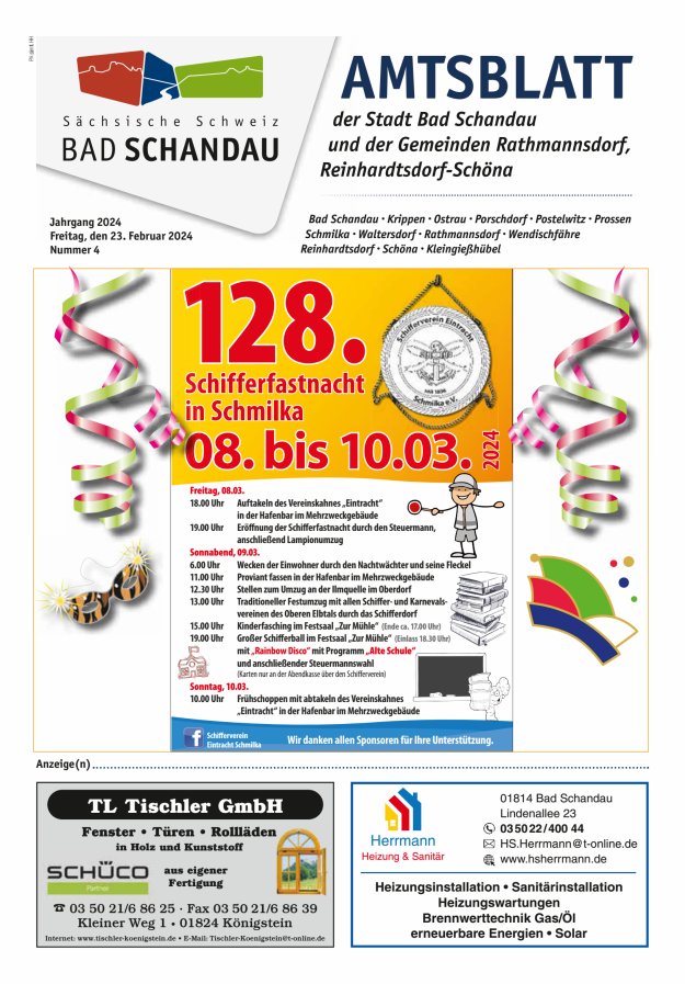 Amtsblatt der Stadt Bad Schandau und der Gemeinden Titelblatt 04/2024