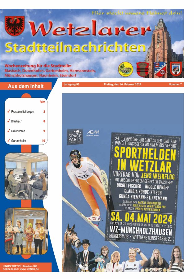 Wetzlarer Stadtteilnachrichten Titelblatt 07/2024