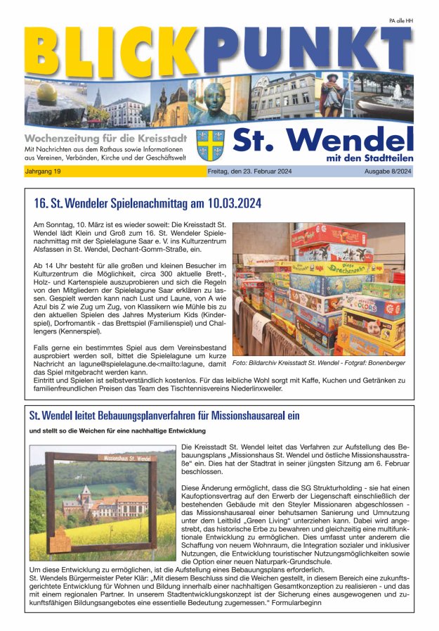 Blickpunkt St Wendel Titelblatt 08/2024