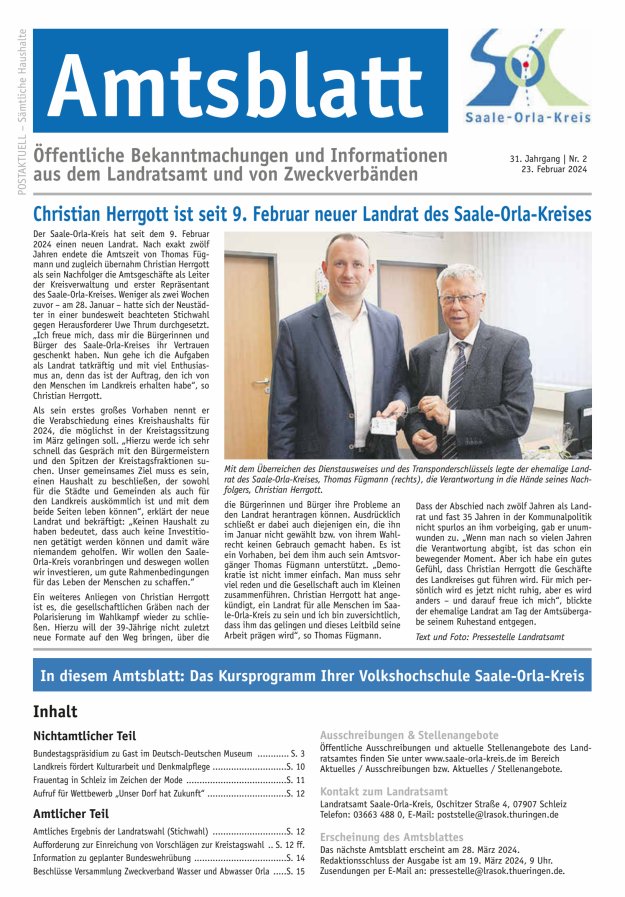 Amtsblatt des Saale-Orla-Kreises Titelblatt 02/2024