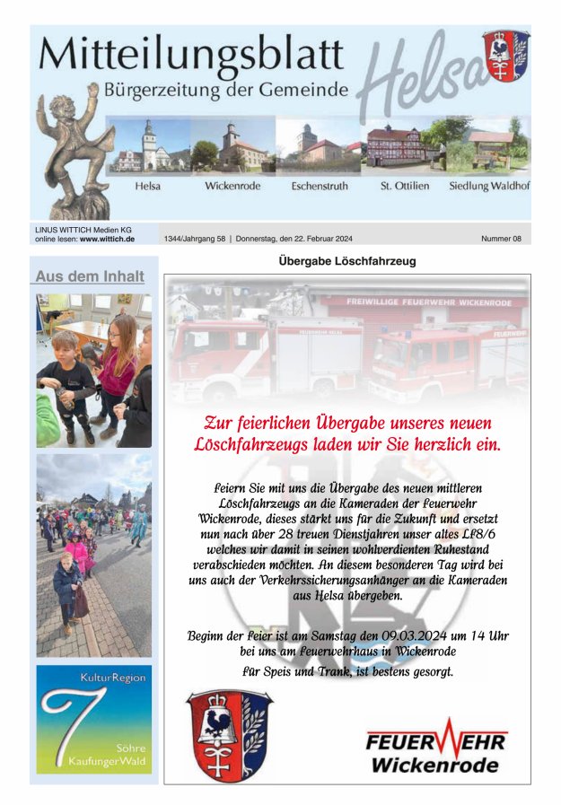 Mitteilungsblatt Helsa Titelblatt 08/2024