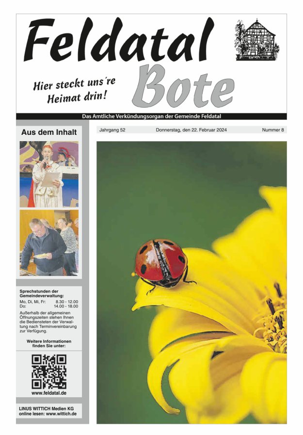 Das Amtliche Verkündungsorgan der Gemeinde Feldatal Titelblatt 08/2024