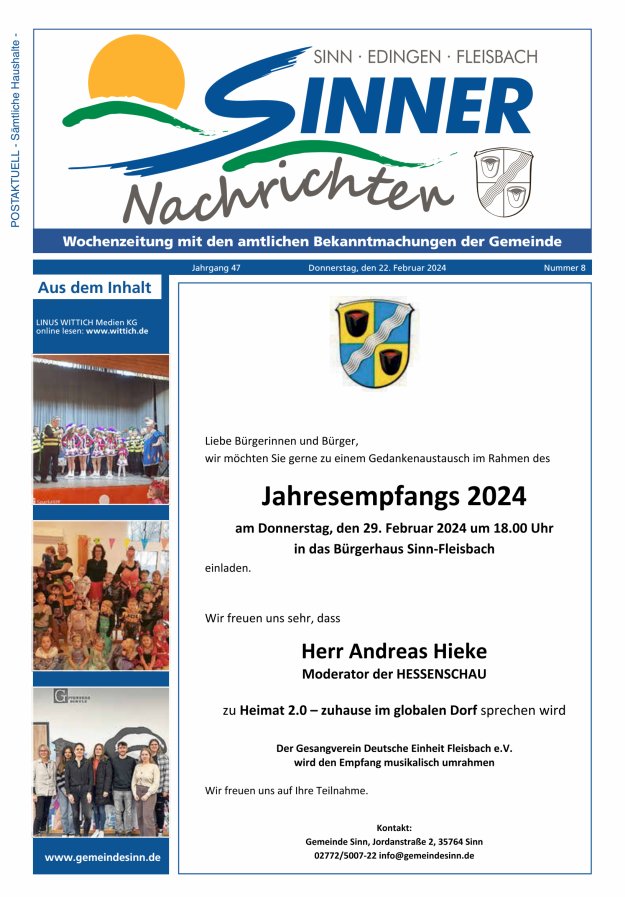 Sinner Nachrichten Titelblatt 08/2024