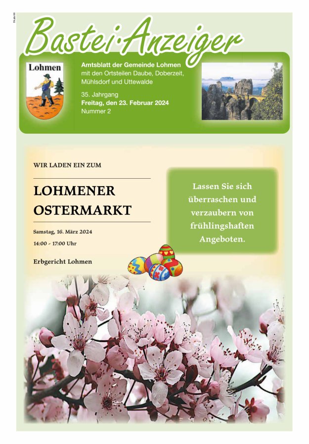Bastei-Anzeiger - Amtsblatt der Gemeinde Lohmen mit den Ortsteilen Titelblatt 02/2024