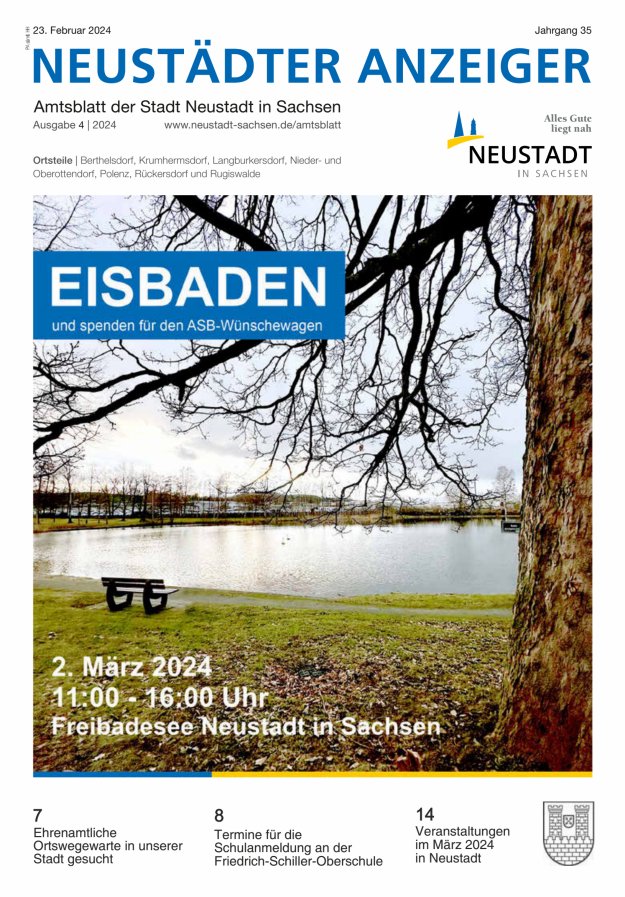 Neustädter Anzeiger - Amts- und Heimatblatt der Stadt Neustadt in Sachsen Titelblatt 04/2024