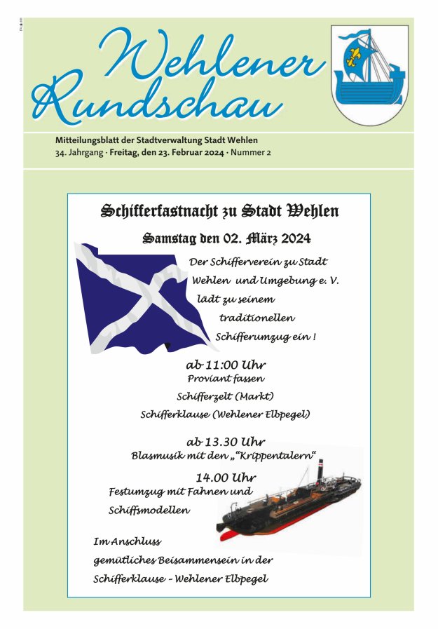 Wehlener Rundschau - Mitteilungsblatt der Stadtverwaltung Stadt Wehlen Titelblatt 02/2024