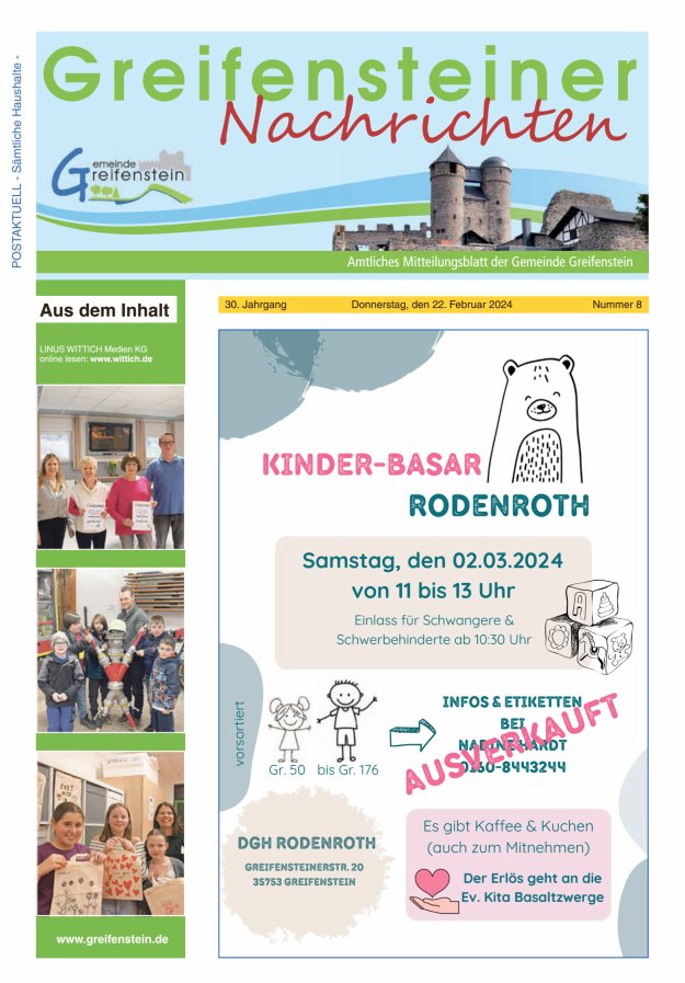 Mitteilungsblatt der Gemeinde Greifenstein Titelblatt 08/2024