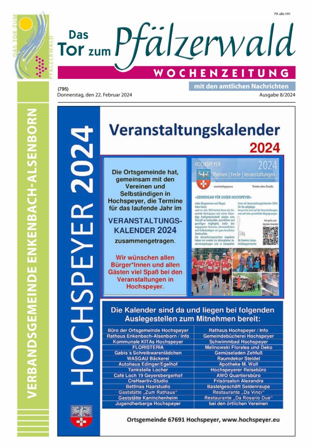 Das Tor zum Pfälzer Wald - VG Enkenbach-Alsenborn Titelblatt 08/2024