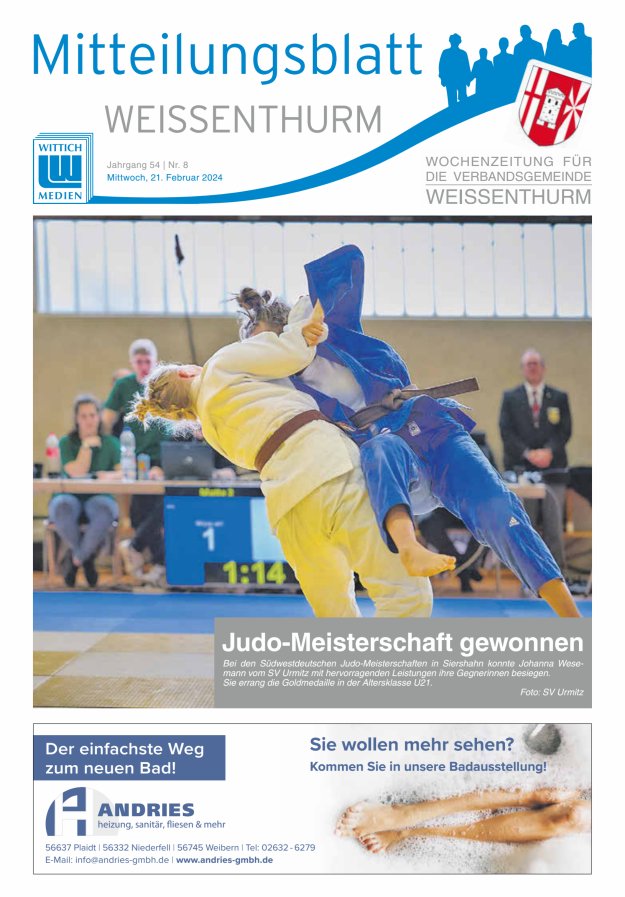 Mitteilungsblatt für den Bereich der Verbandsgemeinde Weißenthurm Titelblatt 08/2024