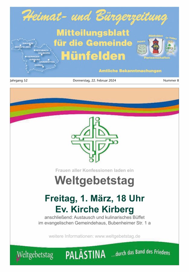 Mitteilungsblatt für die Gemeinde Hünfelden Titelblatt 08/2024