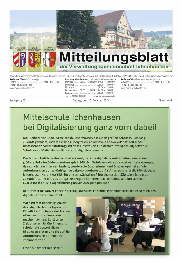 Mitteilungsblatt der Verwaltungsgemeinschaft Ichenhausen Titelblatt 04/2024