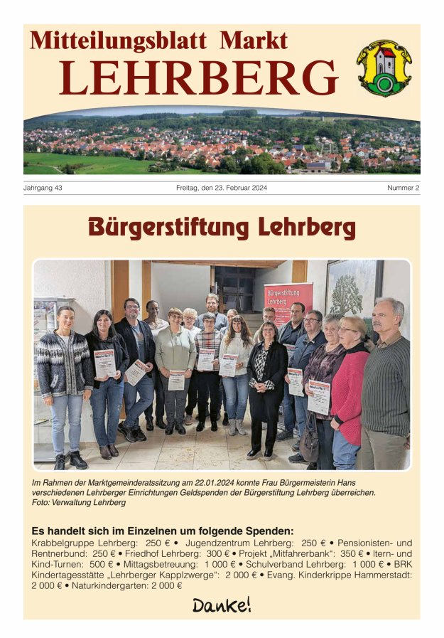 Mitteilungsblatt Markt Lehrberg Titelblatt 02/2024