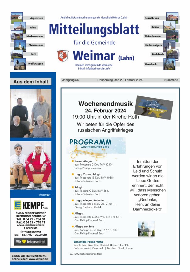 Mitteilungsblatt für die Gemeinde Weimar Titelblatt 08/2024