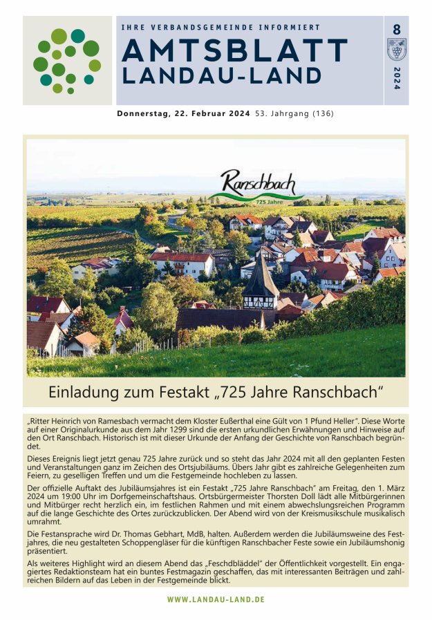 Amtsblatt VG Landau-Land Titelblatt 08/2024