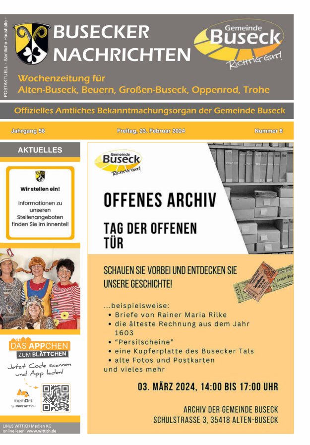 Busecker Nachrichten Titelblatt 08/2024