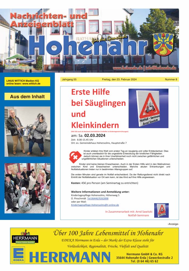 Nachrichten- und Anzeigenblatt für die Gemeinde Hohenahr Titelblatt 08/2024