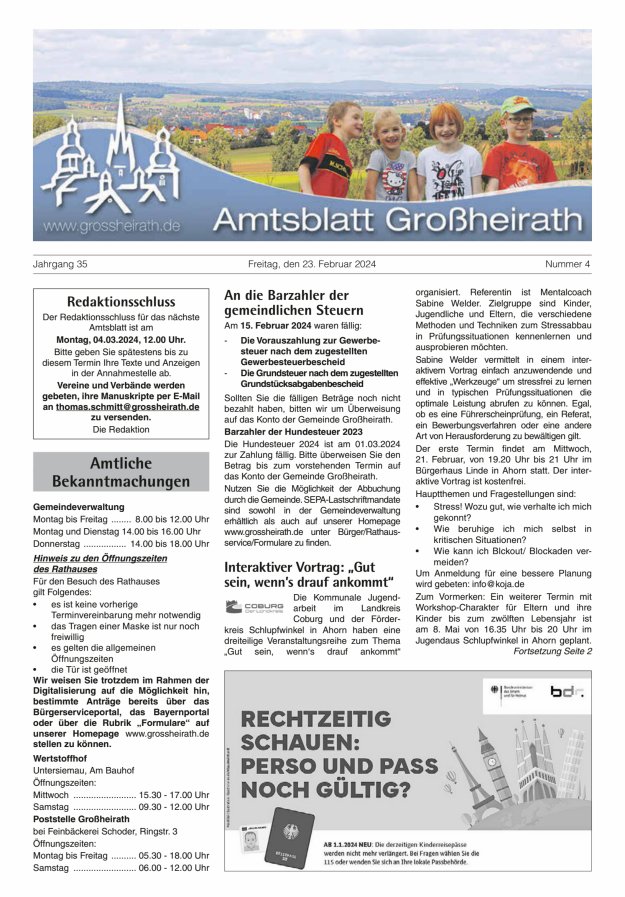 Amtsblatt Großheirath Titelblatt 04/2024