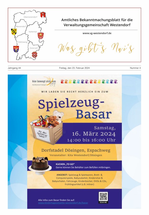 Was gibt's Nui's Amtliches Bekanntmachungsblatt für die VG Westendorf Titelblatt 04/2024