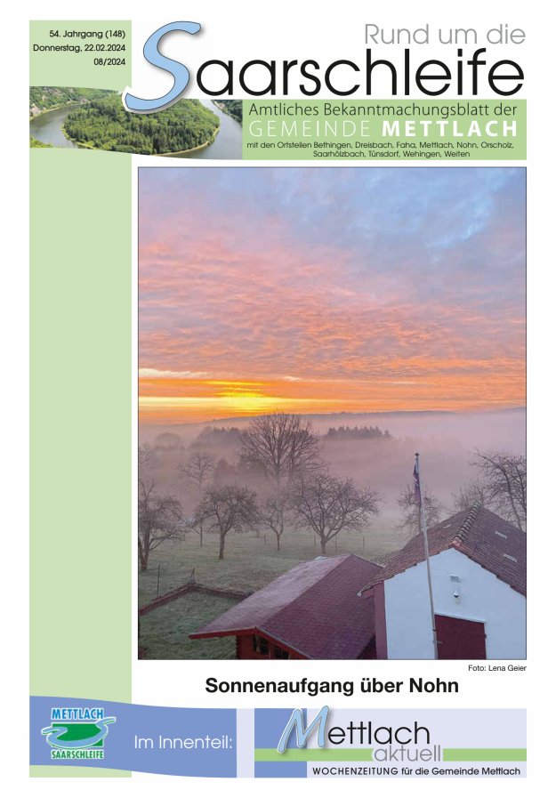 Rund um die Saarschleife Gemeinde Mettlach Titelblatt 08/2024