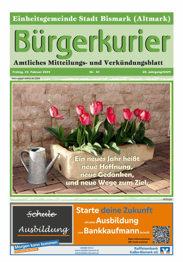 Bürgerkurier der Einheitsgemeinde Stadt Bismark (Altmark) Titelblatt 01/2024