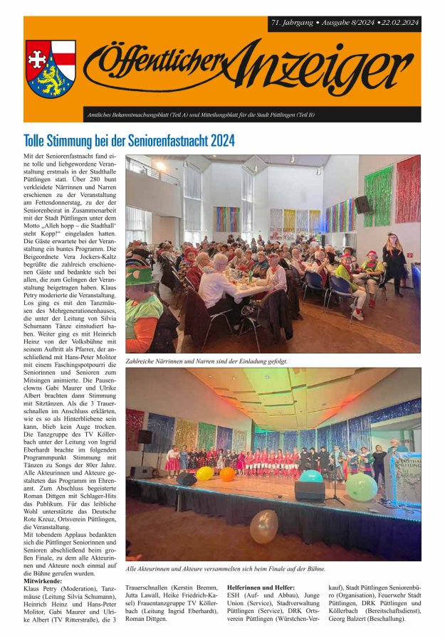 Öffentlicher Anzeiger - Stadt Püttlingen Titelblatt 08/2024