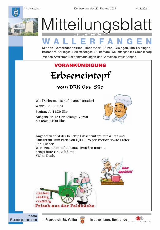 Mitteilungsblatt Gemeinde Wallerfangen Titelblatt 08/2024