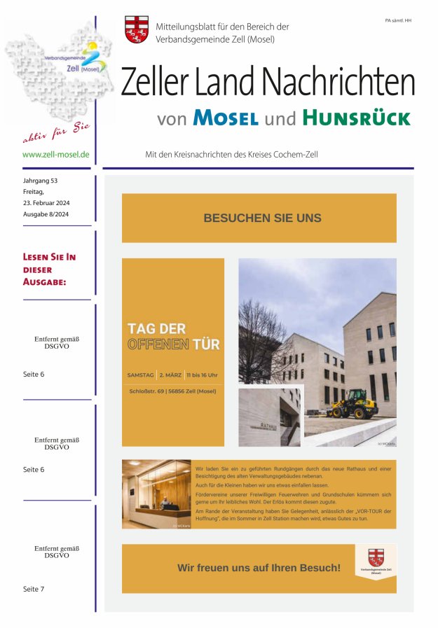 Zeller Land Nachrichten Titelblatt 08/2024