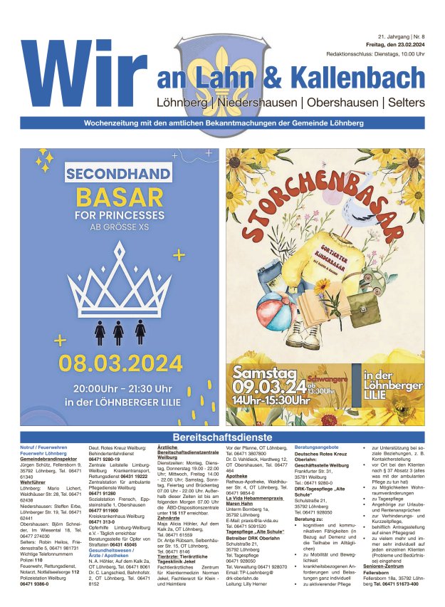 Amtliches Mitteilungsblatt der Gemeinde Löhnberg Titelblatt 08/2024